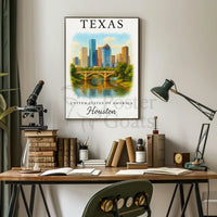 Houston Skyline Modern Vintage Travel Poster PosterGoat