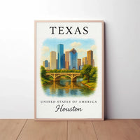 Houston Skyline Modern Vintage Travel Poster PosterGoat