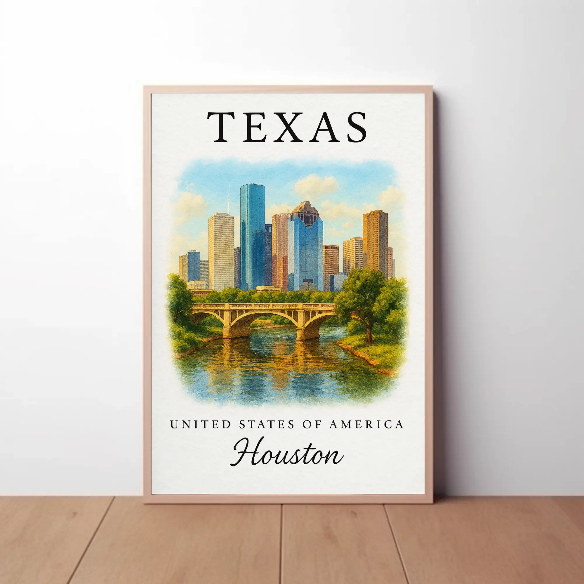 Houston Skyline Modern Vintage Travel Poster PosterGoat