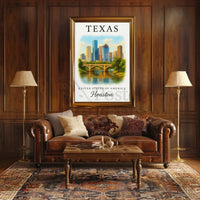Houston Skyline Modern Vintage Travel Poster PosterGoat