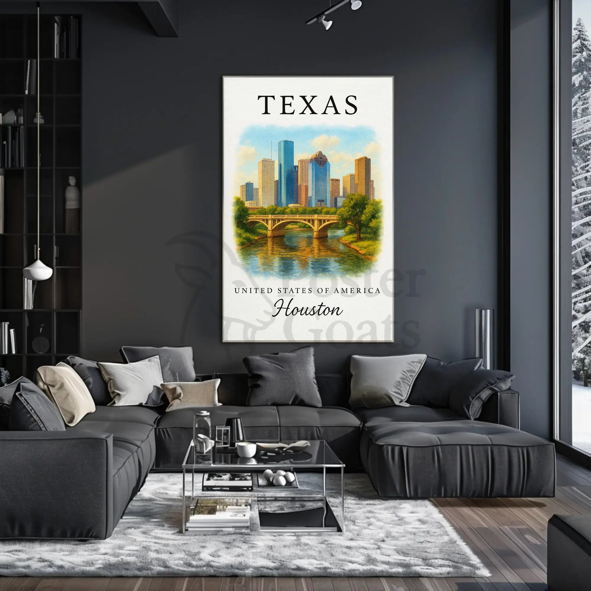 Houston Skyline Modern Vintage Travel Poster PosterGoat