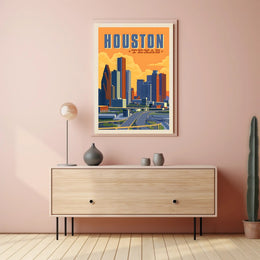 Houston Skyline Vintage Retro Travel Poster PosterGoat