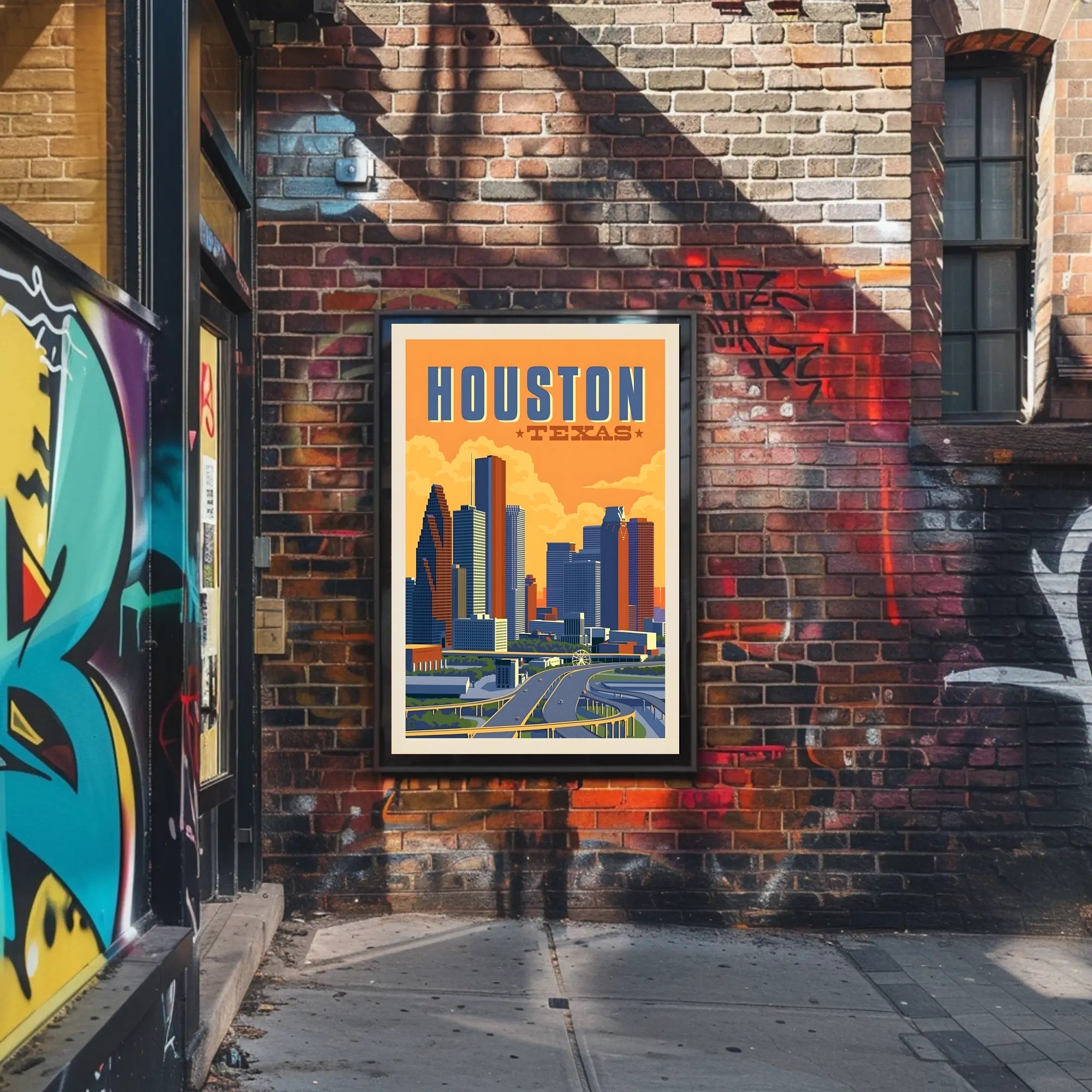 Houston Skyline Vintage Retro Travel Poster PosterGoat