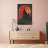 Howling Wolf at Red Moon Fantasy Art Poster PosterGoat