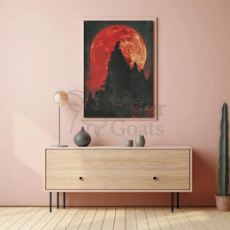 Howling Wolf at Red Moon Fantasy Art Poster PosterGoat