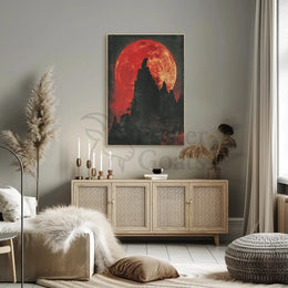 Howling Wolf at Red Moon Fantasy Art Poster PosterGoat