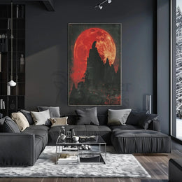 Howling Wolf at Red Moon Fantasy Art Poster PosterGoat