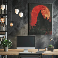 Howling Wolf at Red Moon Fantasy Art Poster PosterGoat