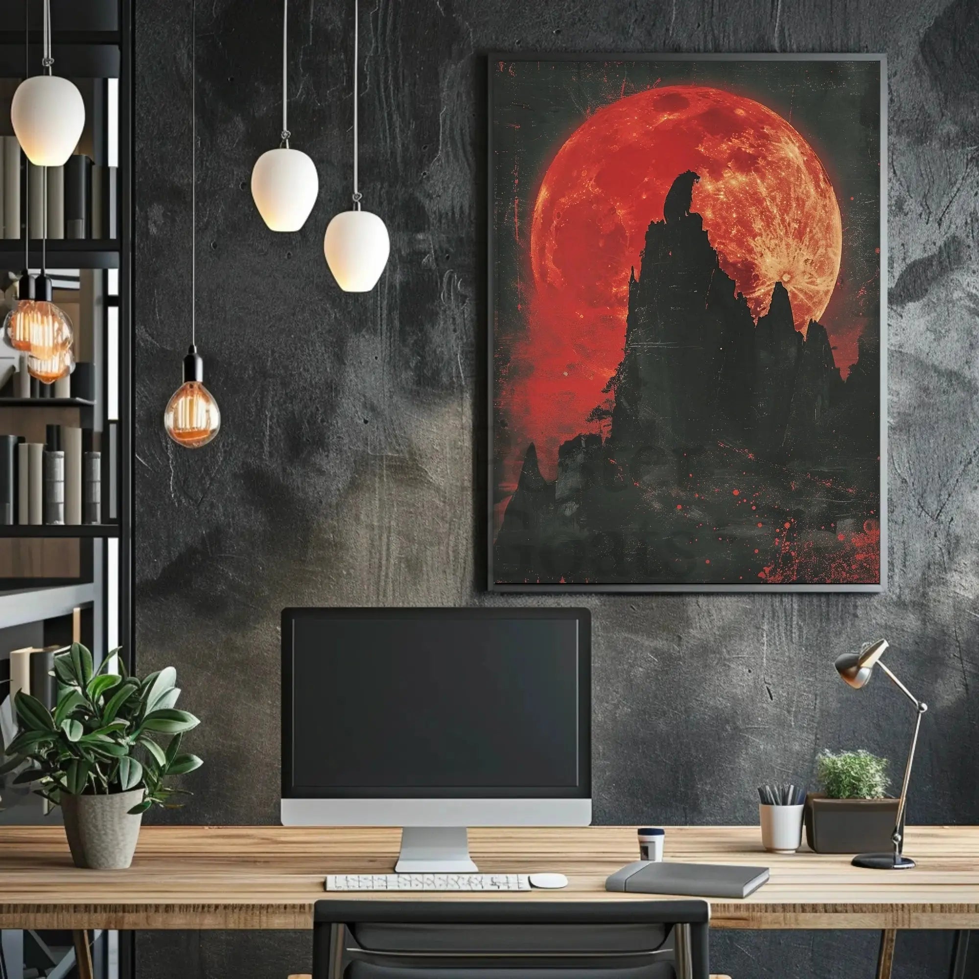 Howling Wolf at Red Moon Fantasy Art Poster PosterGoat
