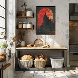 Howling Wolf at Red Moon Fantasy Art Poster PosterGoat