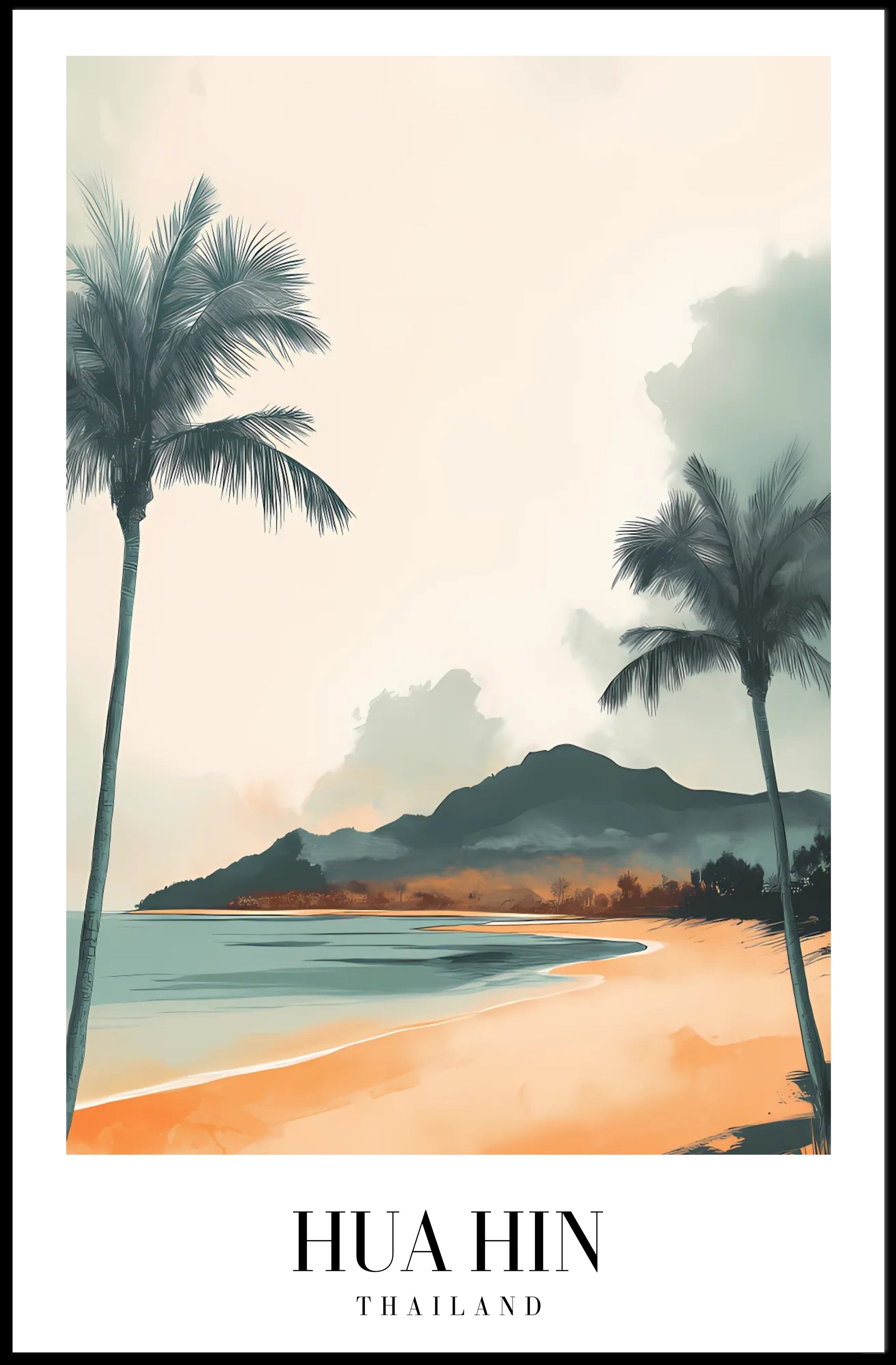 Hua Hin Serene Beach Vintage Travel Poster PosterGoat