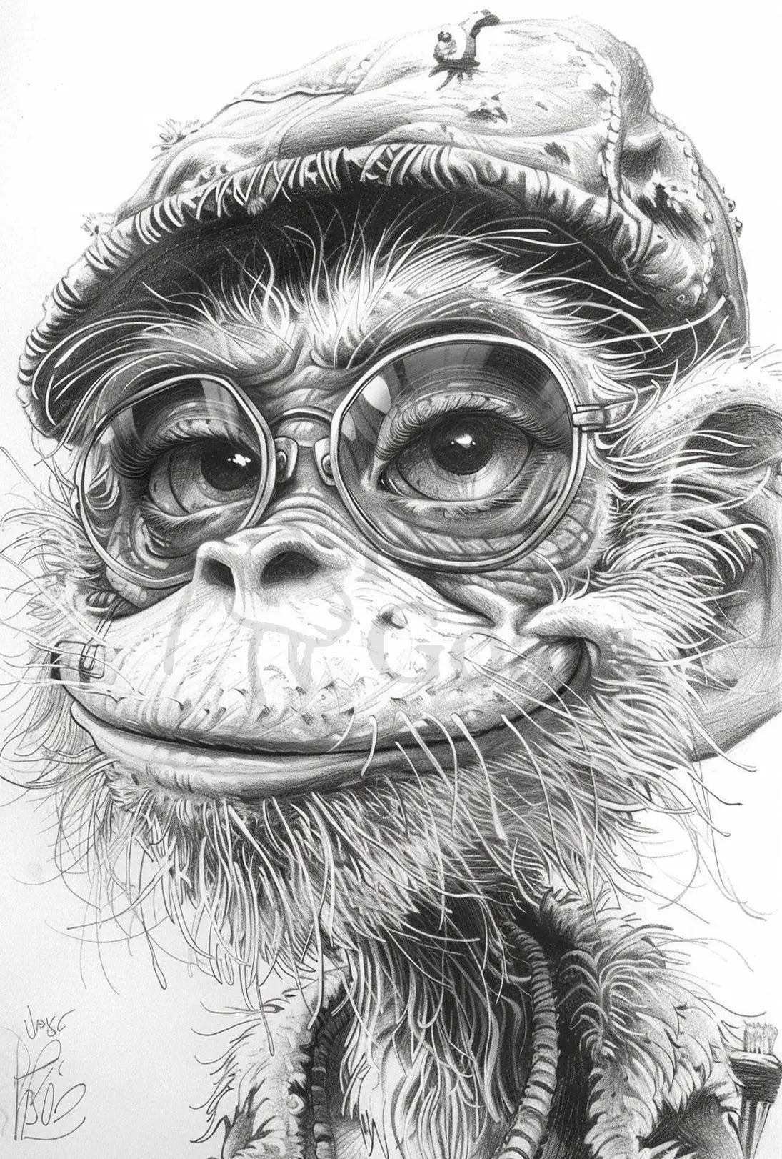 Humanized Monkey with Glasses and Cap Animal Poster PosterGoat