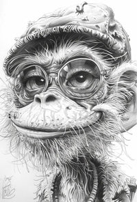 Humanized Monkey with Glasses and Cap Animal Poster PosterGoat