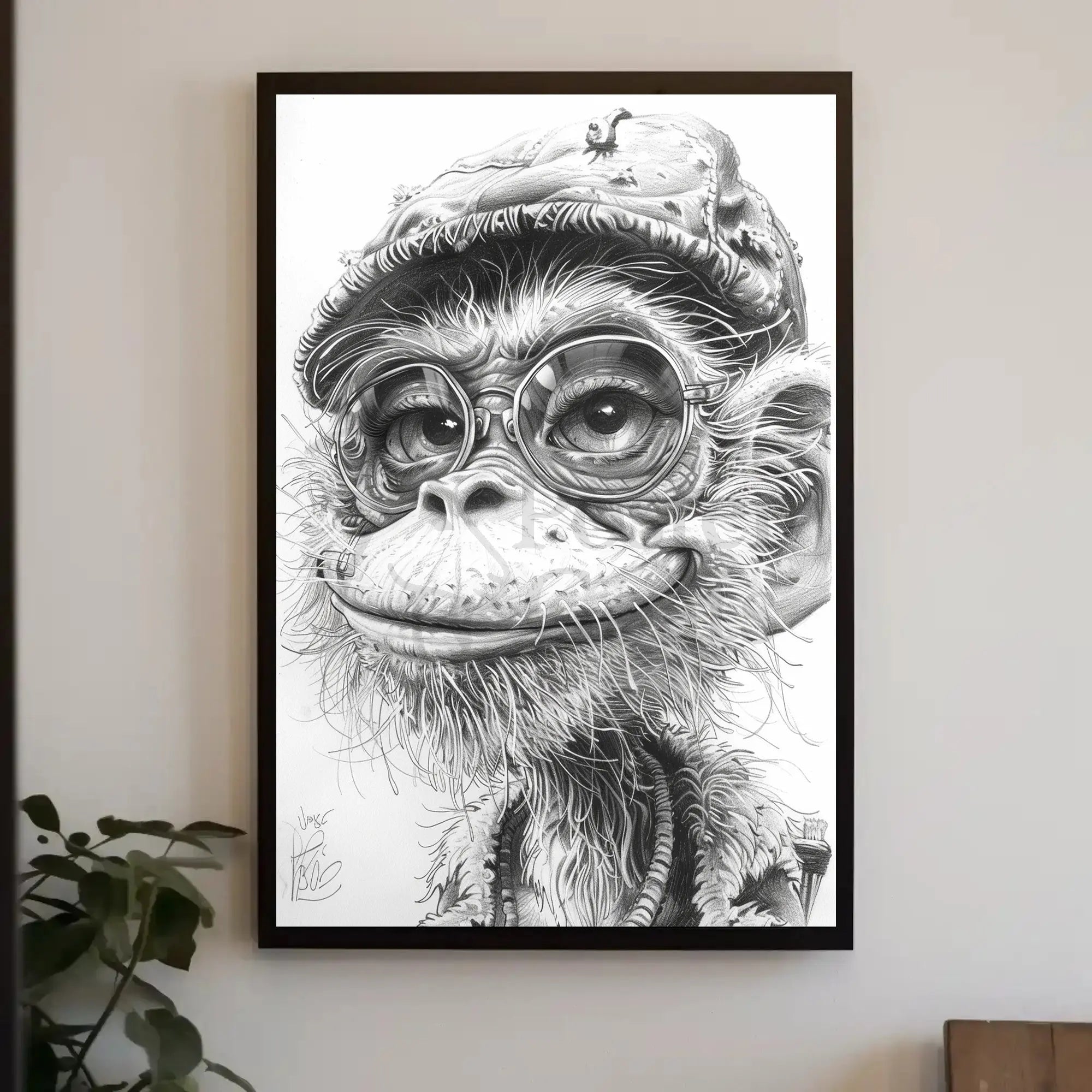 Humanized Monkey with Glasses and Cap Animal Poster PosterGoat