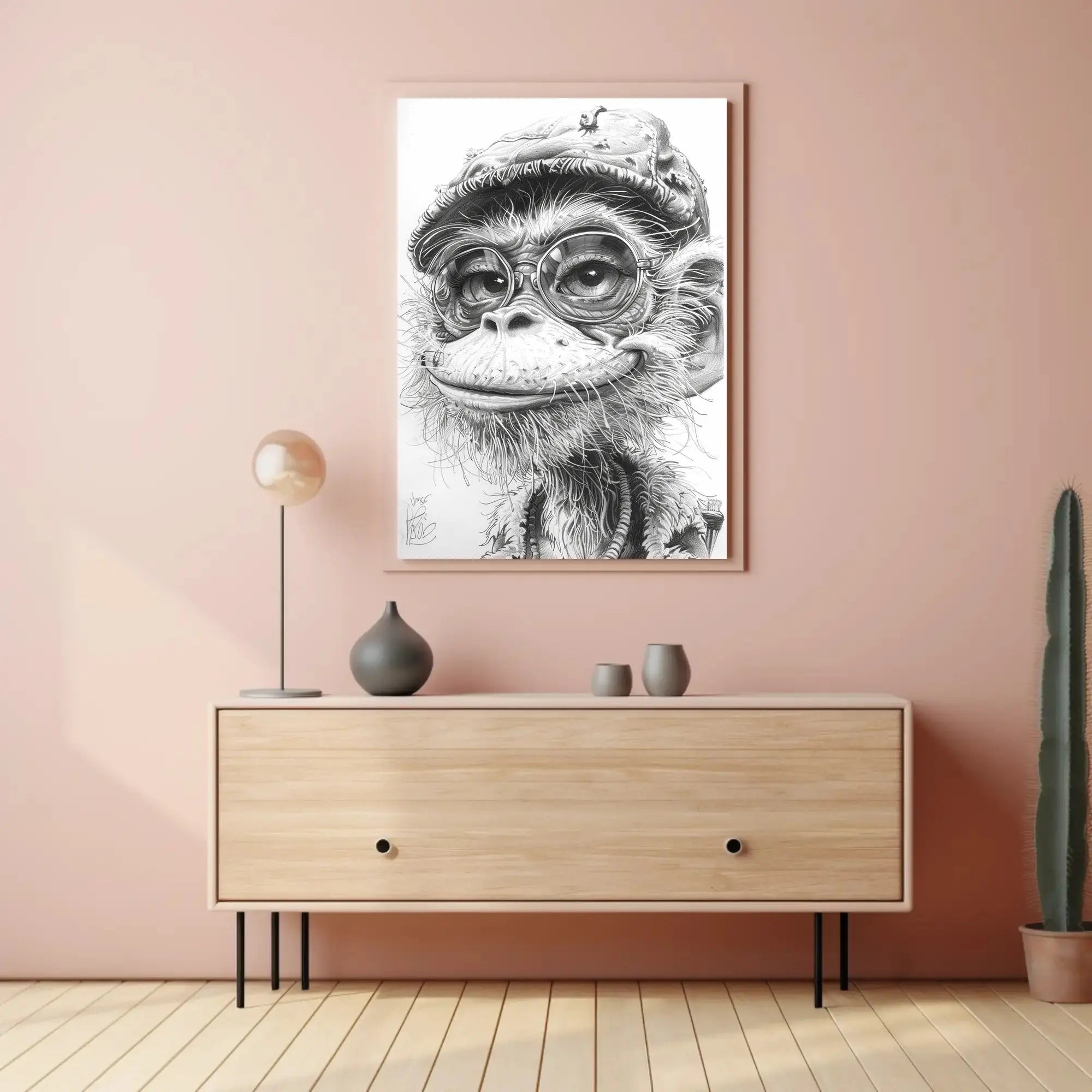 Humanized Monkey with Glasses and Cap Animal Poster PosterGoat