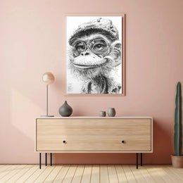 Humanized Monkey with Glasses and Cap Animal Poster PosterGoat