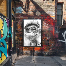 Humanized Monkey with Glasses and Cap Animal Poster PosterGoat