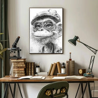 Humanized Monkey with Glasses and Cap Animal Poster PosterGoat