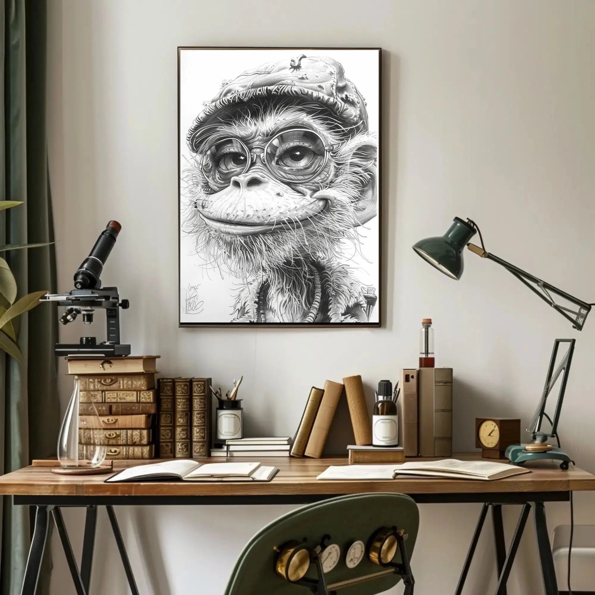 Humanized Monkey with Glasses and Cap Animal Poster PosterGoat