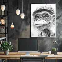 Humanized Monkey with Glasses and Cap Animal Poster PosterGoat