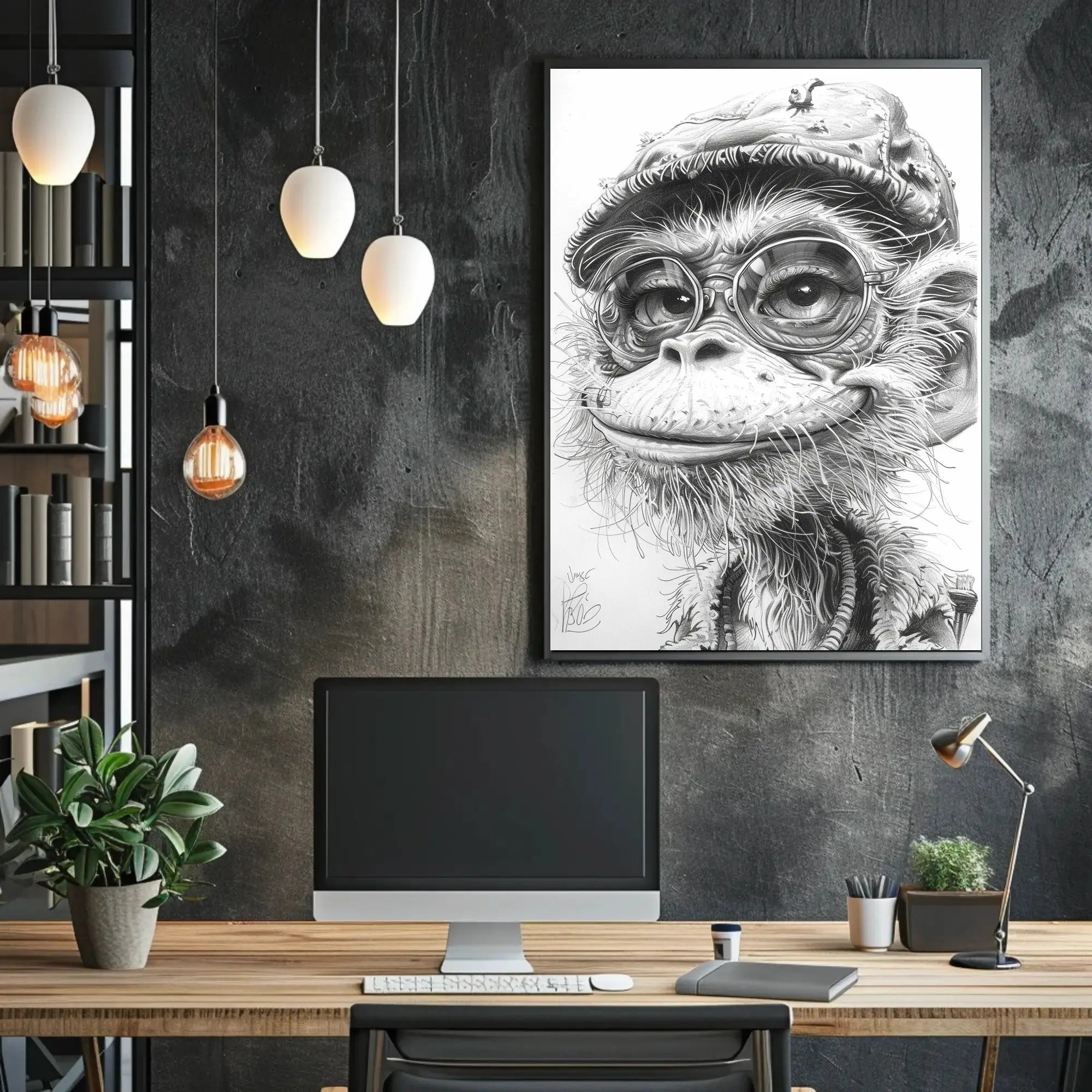Humanized Monkey with Glasses and Cap Animal Poster PosterGoat