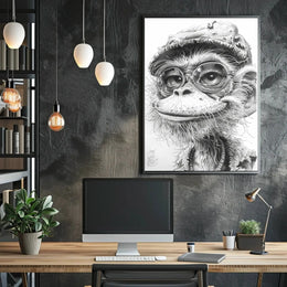 Humanized Monkey with Glasses and Cap Animal Poster PosterGoat