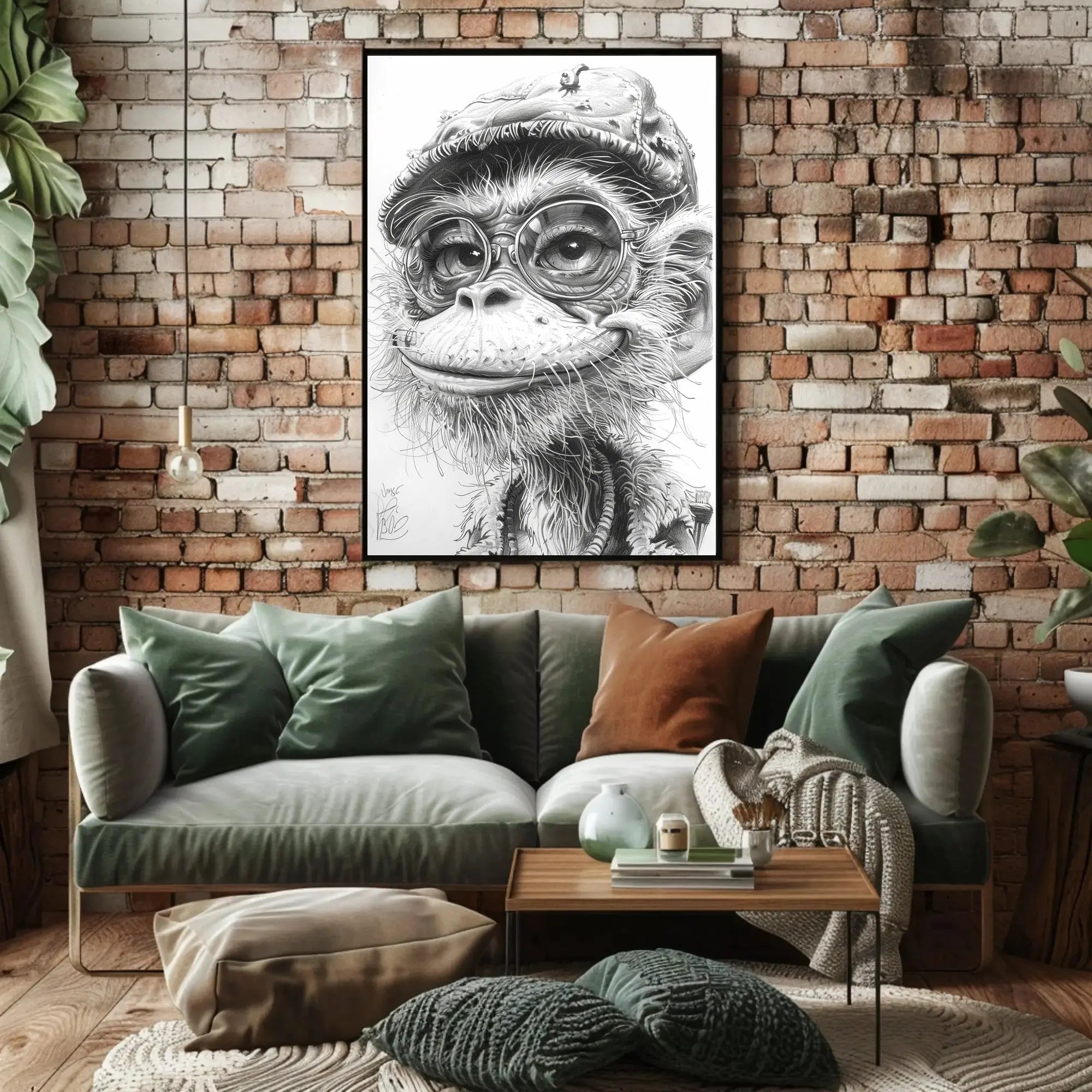 Humanized Monkey with Glasses and Cap Animal Poster PosterGoat