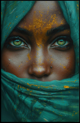 Hyper-Realistic Eyes and Teal Fabric Artistic Poster PosterGoat