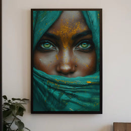 Hyper-Realistic Eyes and Teal Fabric Artistic Poster PosterGoat