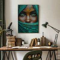 Hyper-Realistic Eyes and Teal Fabric Artistic Poster PosterGoat