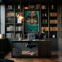 Hyper-Realistic Eyes and Teal Fabric Artistic Poster PosterGoat