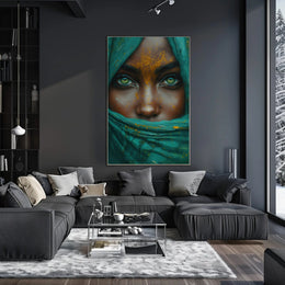 Hyper-Realistic Eyes and Teal Fabric Artistic Poster PosterGoat