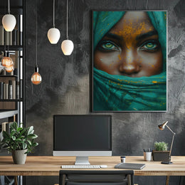 Hyper-Realistic Eyes and Teal Fabric Artistic Poster PosterGoat
