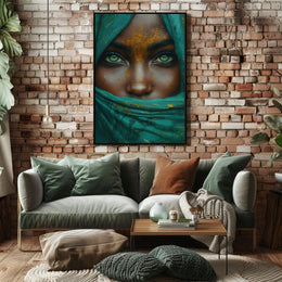 Hyper-Realistic Eyes and Teal Fabric Artistic Poster PosterGoat