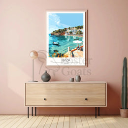 Ibiza Beach Bliss: Mediterranean Seaside Travel Poster PosterGoat