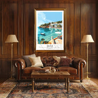 Ibiza Beach Bliss: Mediterranean Seaside Travel Poster PosterGoat
