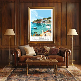 Ibiza Beach Bliss: Mediterranean Seaside Travel Poster PosterGoat