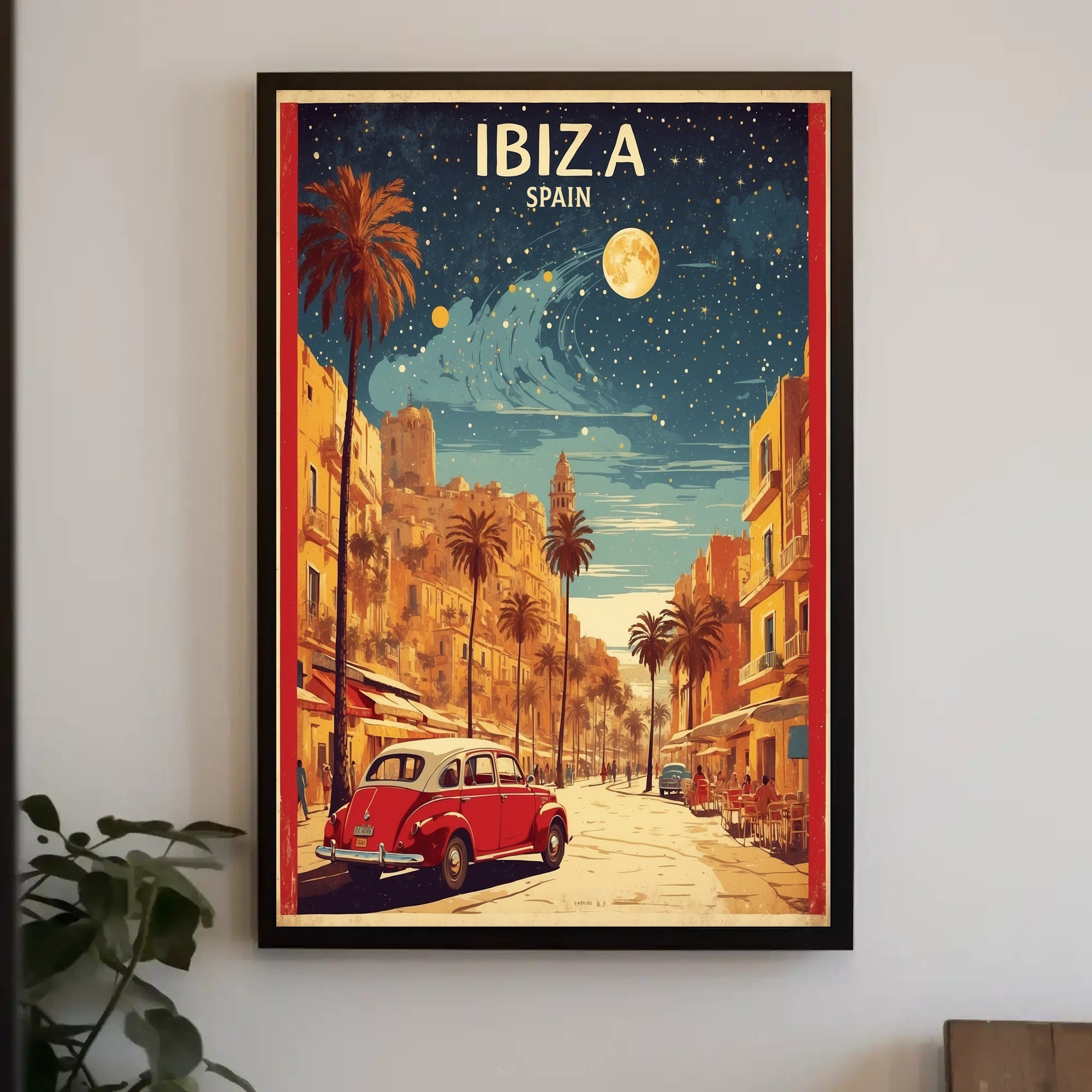 Ibiza Vintage Travel Poster: Mediterranean Vibes and Classic Cars PosterGoat