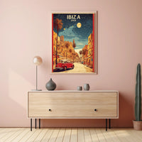 Ibiza Vintage Travel Poster: Mediterranean Vibes and Classic Cars PosterGoat