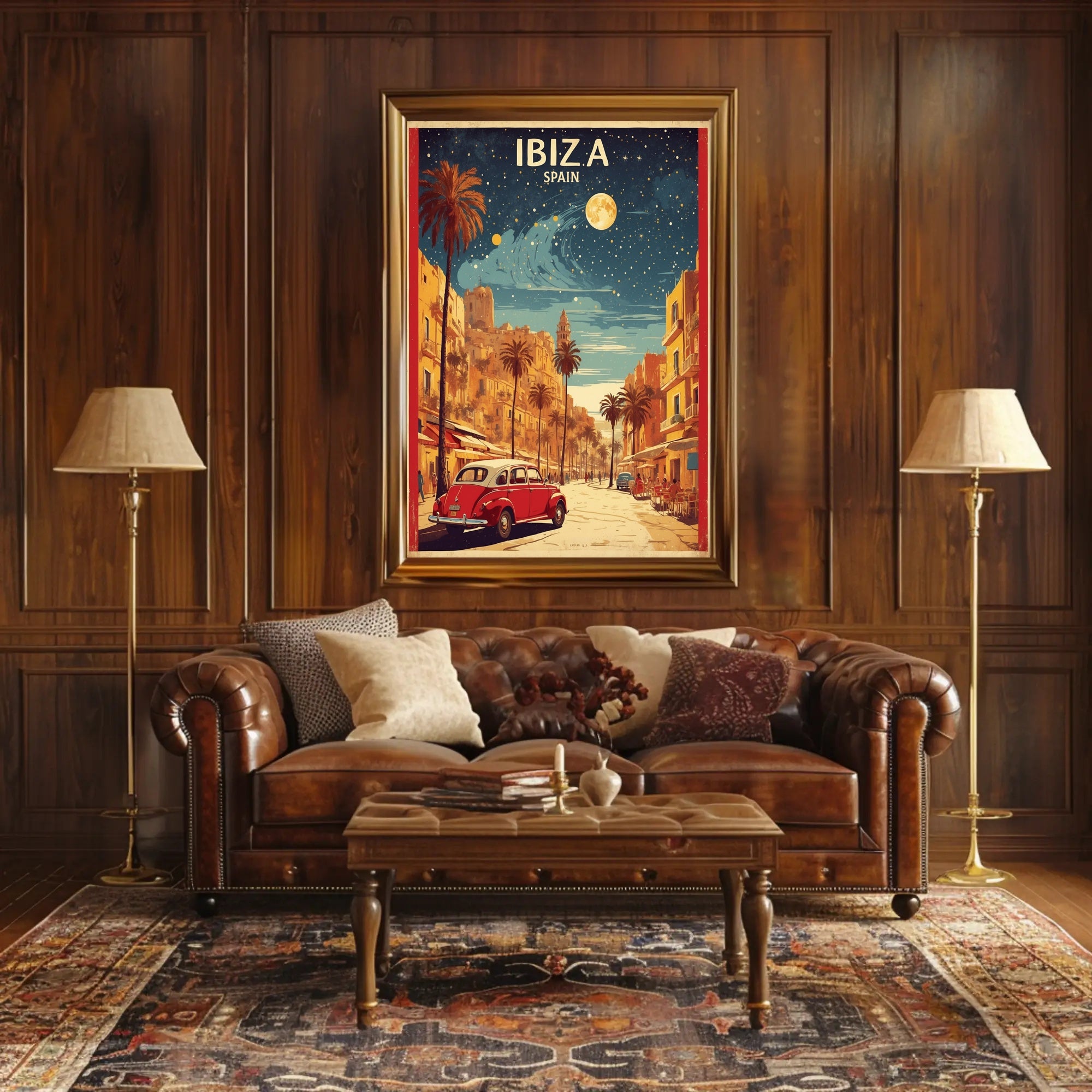 Ibiza Vintage Travel Poster: Mediterranean Vibes and Classic Cars PosterGoat