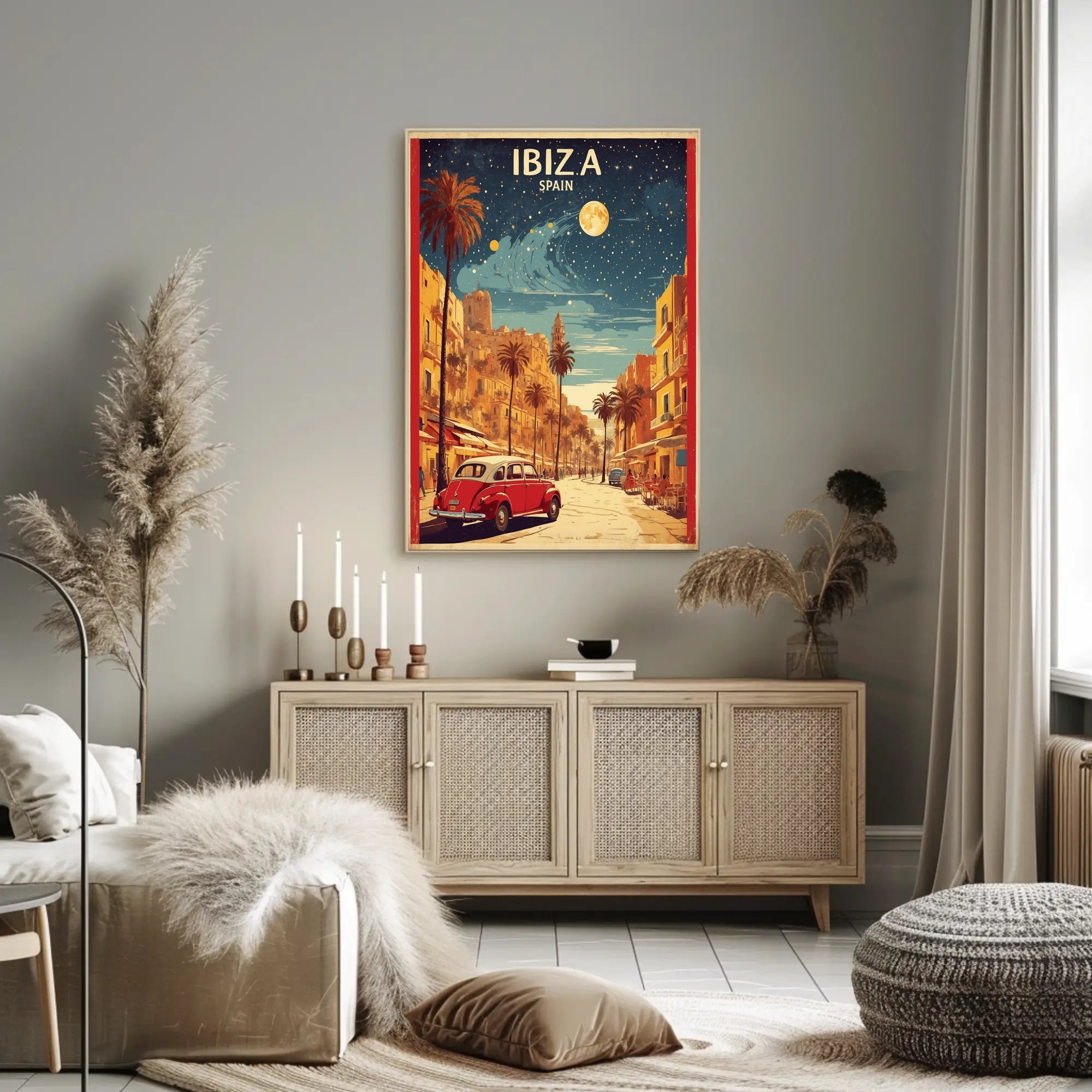 Ibiza Vintage Travel Poster: Mediterranean Vibes and Classic Cars PosterGoat