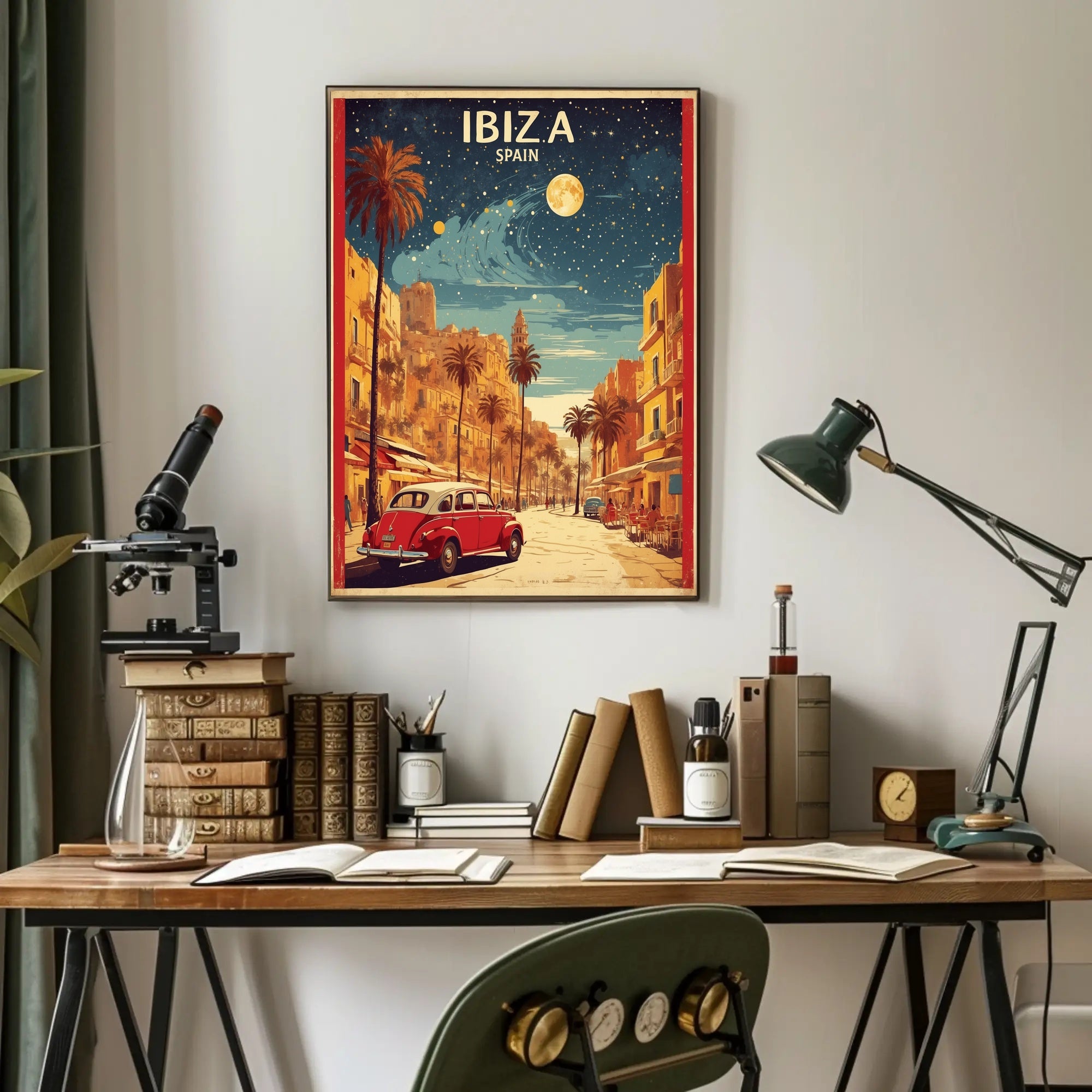 Ibiza Vintage Travel Poster: Mediterranean Vibes and Classic Cars PosterGoat