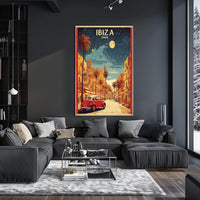 Ibiza Vintage Travel Poster: Mediterranean Vibes and Classic Cars PosterGoat