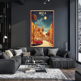 Ibiza Vintage Travel Poster: Mediterranean Vibes and Classic Cars PosterGoat