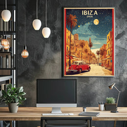 Ibiza Vintage Travel Poster: Mediterranean Vibes and Classic Cars PosterGoat