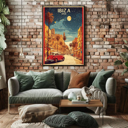 Ibiza Vintage Travel Poster: Mediterranean Vibes and Classic Cars PosterGoat