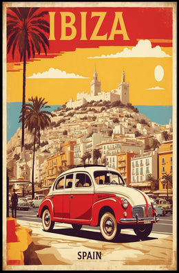 Ibiza's Nostalgic Coastal Town Travel Poster PosterGoat