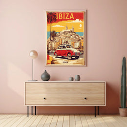 Ibiza's Nostalgic Coastal Town Travel Poster PosterGoat