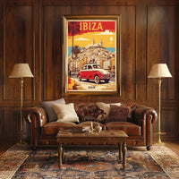 Ibiza's Nostalgic Coastal Town Travel Poster PosterGoat