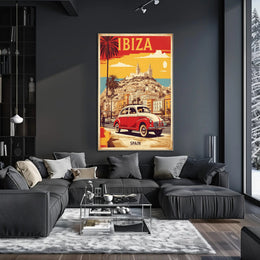 Ibiza's Nostalgic Coastal Town Travel Poster PosterGoat